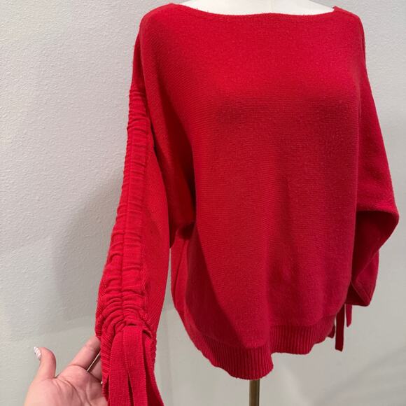 Joie Red Dannee Wool Cashmere Ruched Sleeve Women Sweater Medium - Picture 6 of 10